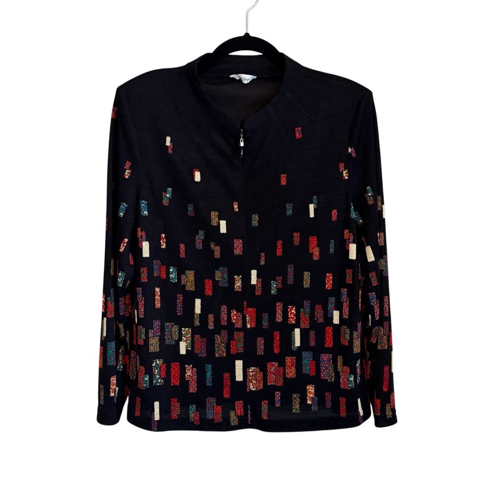 Mon Coeur Zip Up Cardigan Jacket M/L Black Vintage Abstract Art To Wear Artsy